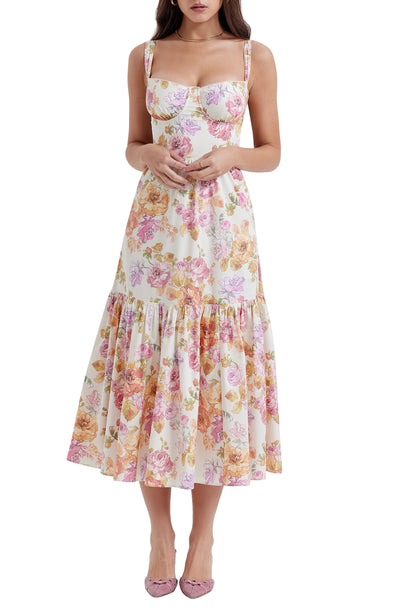 Elia – Robe Corset d'Été à Fleurs en Coton Stretch