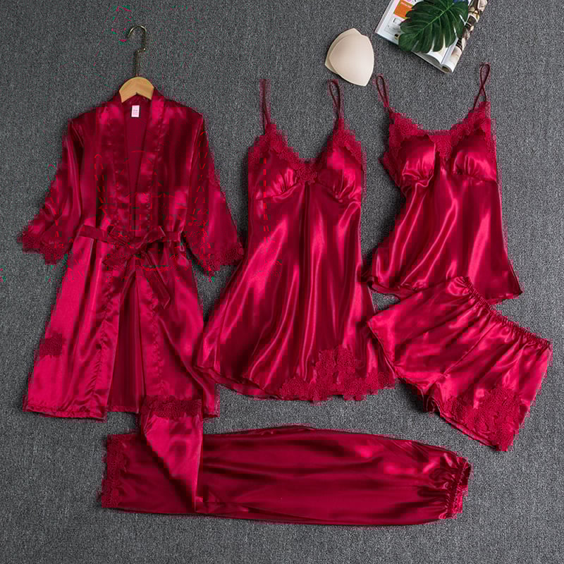 Naomi – Ensemble nuisette 5 pièces en satin glacé