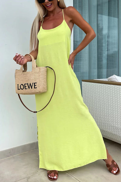 Myriam - Robe Maxi Unie Dos Nu à Bretelles