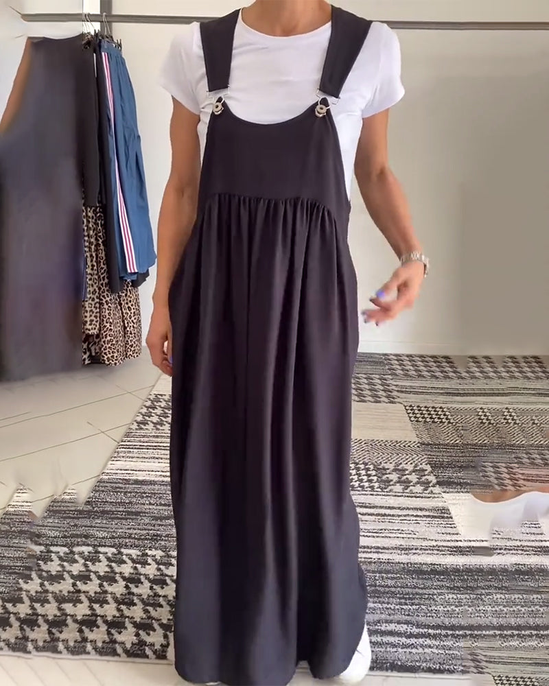 Grace – Robe Décontractée à Bretelles et Couleur Unie