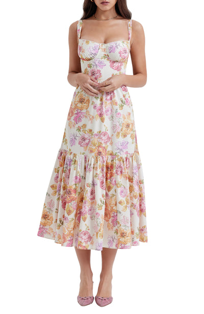Elia – Robe Corset d'Été à Fleurs en Coton Stretch