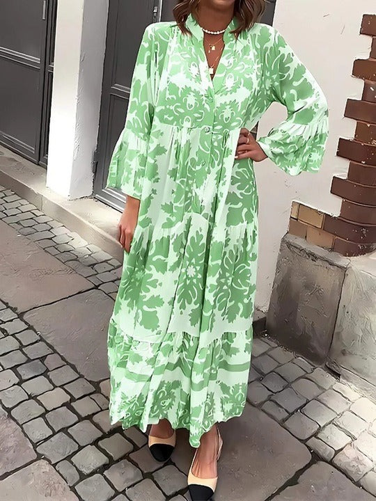 Avery – Robe Maxi à Décolleté en V et Manches 3/4 Séduisante