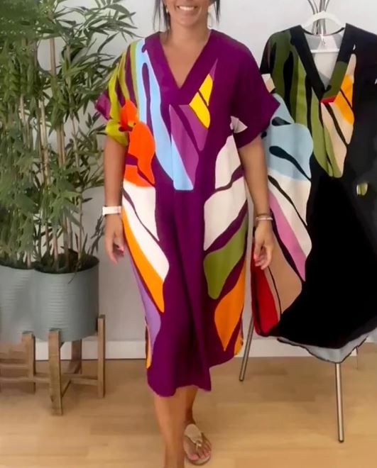 Emily – Robe Décontractée à Imprimé de Feuilles Colorées