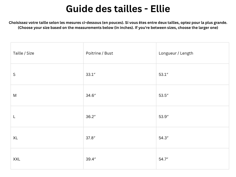 Guide des tailles