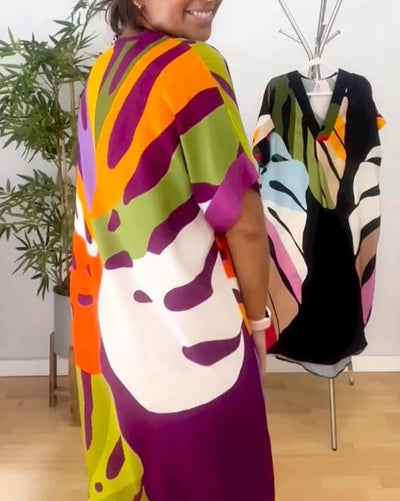 Emily – Robe Décontractée à Imprimé de Feuilles Colorées