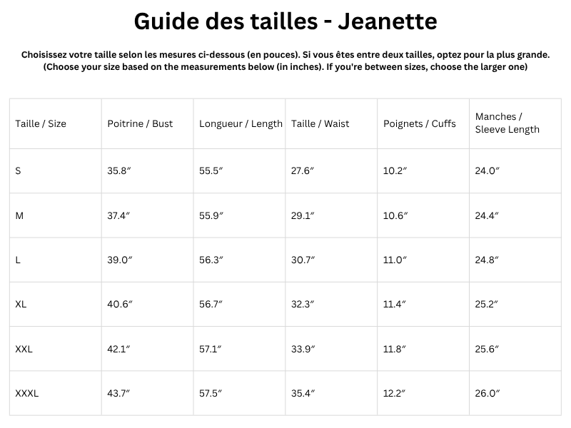 Guide des tailles