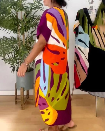 Emily – Robe Décontractée à Imprimé de Feuilles Colorées