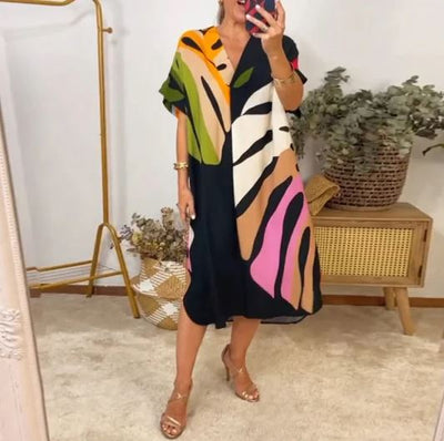 Emily – Robe Décontractée à Imprimé de Feuilles Colorées