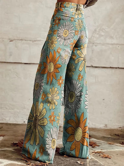 Elena – Pantalon Large à Fleurs, Élégant et Moderne