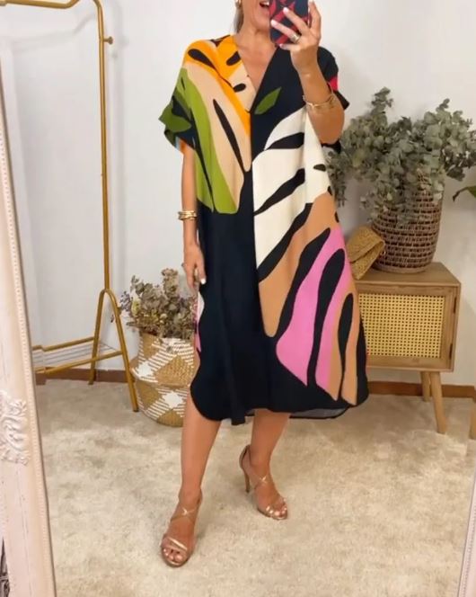 Emily – Robe Décontractée à Imprimé de Feuilles Colorées