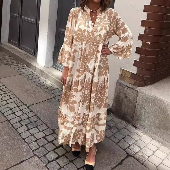 Avery – Robe Maxi à Décolleté en V et Manches 3/4 Séduisante
