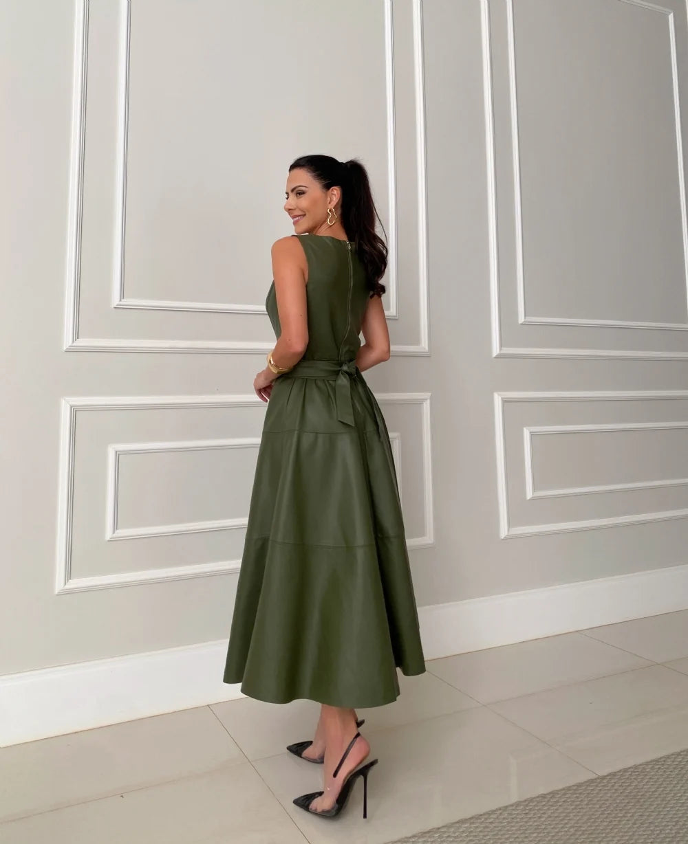 Valentina - Robe Midi en Similicuir