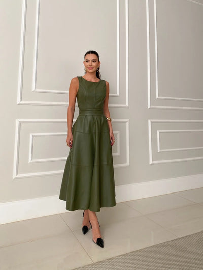 Valentina - Robe Midi en Similicuir