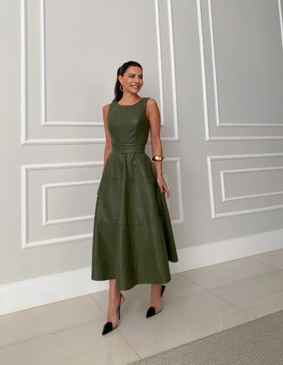 Valentina - Robe Midi en Similicuir