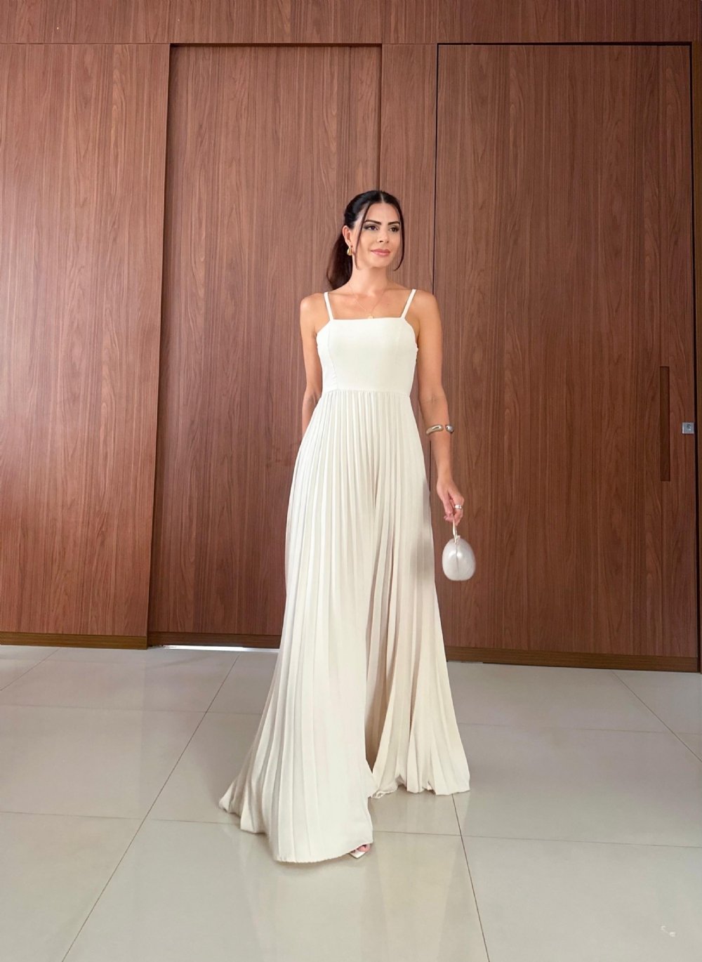 Kimberly - Robe longue plissée à fines bretelles