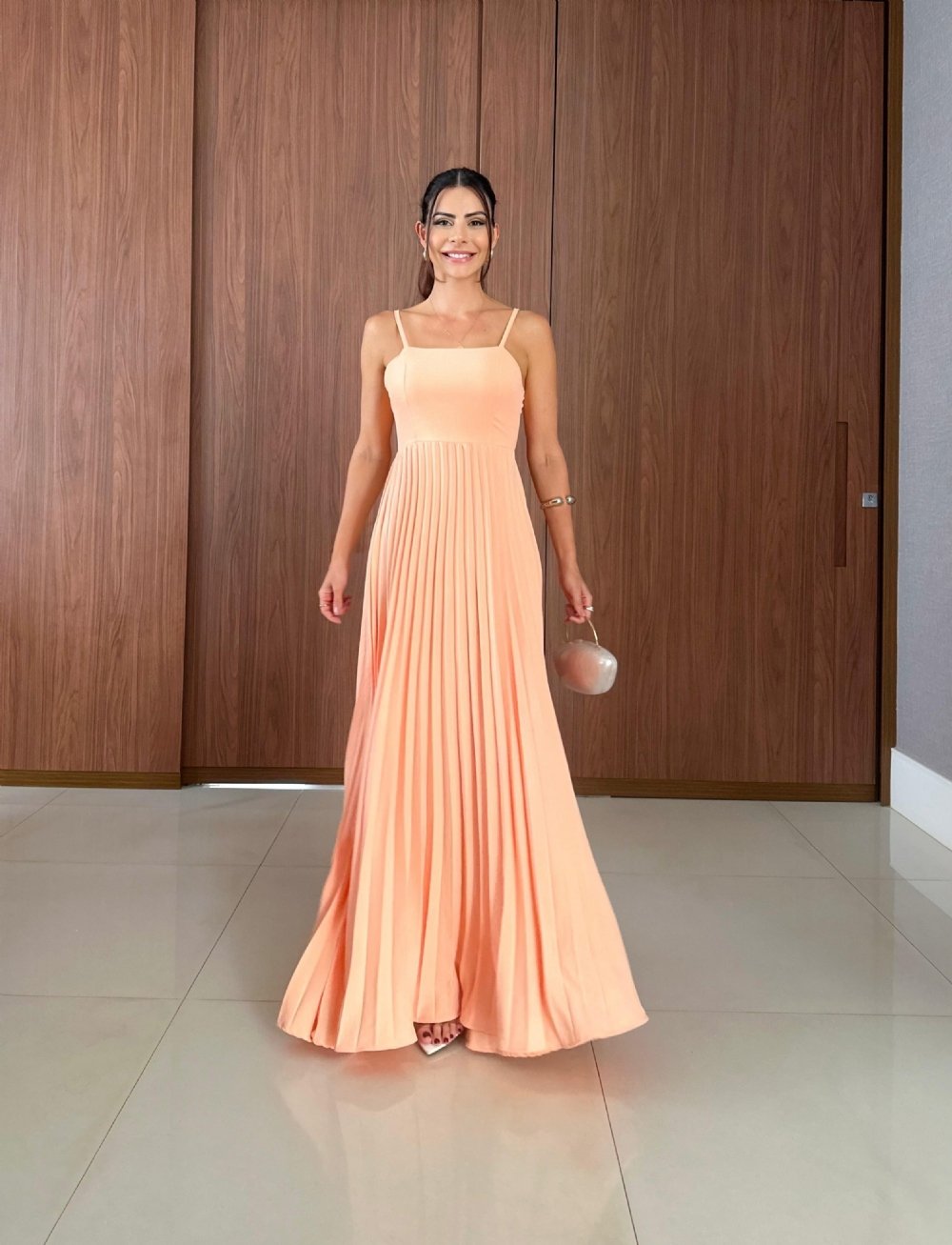 Kimberly - Robe longue plissée à fines bretelles
