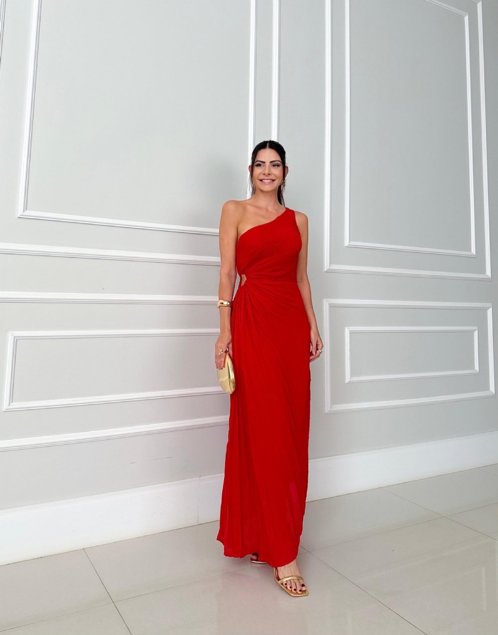 Fanny - Robe longue asymétrique plissée avec découpe