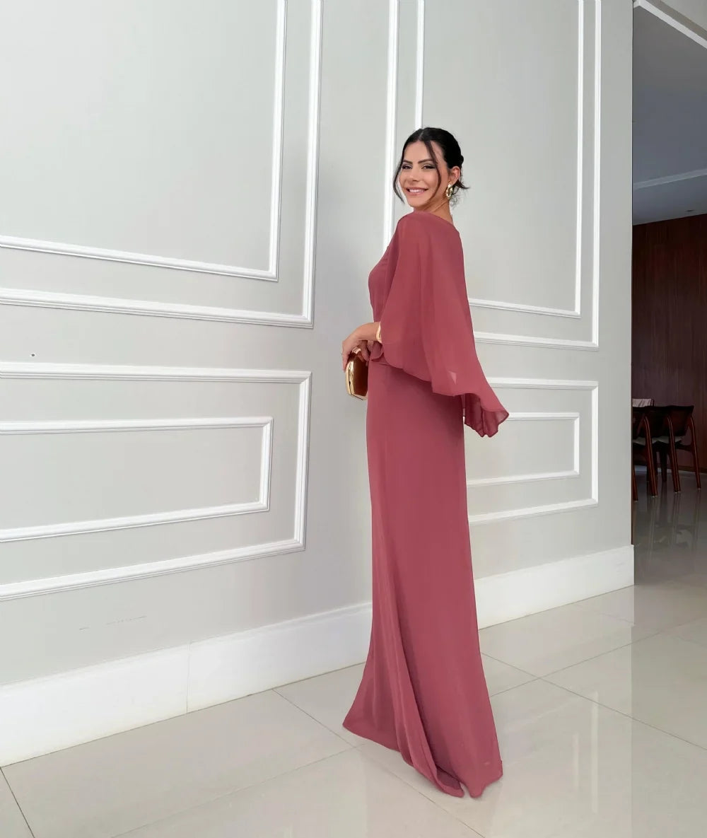 Claire - Robe longue à manches voile élégante