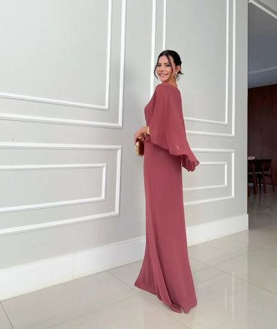 Claire - Robe longue à manches voile élégante