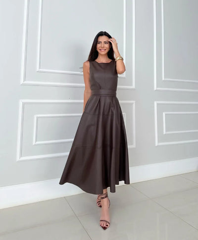 Valentina - Robe Midi en Similicuir