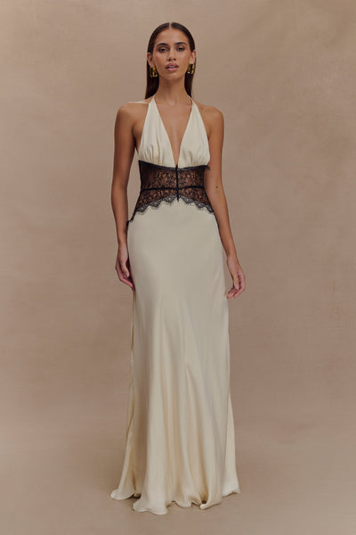 Zafria - Robe Longue en Dentelle et Satin