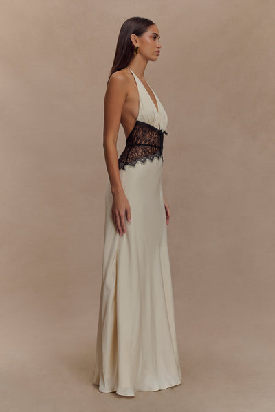 Zafria - Robe Longue en Dentelle et Satin