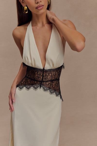 Zafria - Robe Longue en Dentelle et Satin
