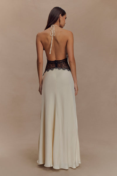 Zafria - Robe Longue en Dentelle et Satin