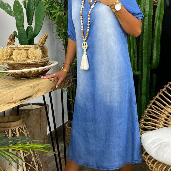 Maïna - Robe d’été mi-denim à col en V