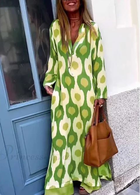 Madison – Robe Bohème à Imprimé Géométrique, Décolleté en V et Fente Automnale