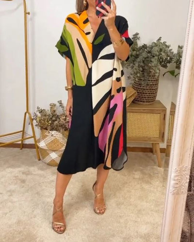 Emily – Robe Décontractée à Imprimé de Feuilles Colorées