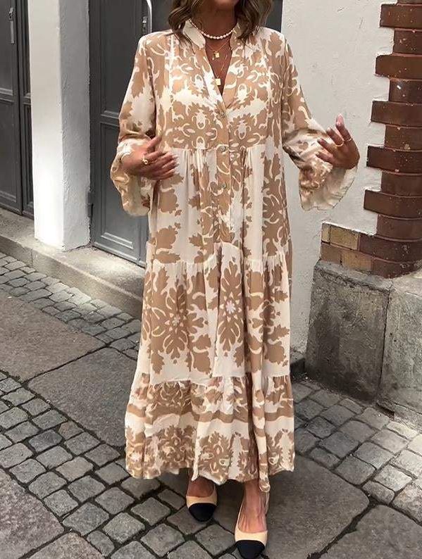 Avery – Robe Maxi à Décolleté en V et Manches 3/4 Séduisante