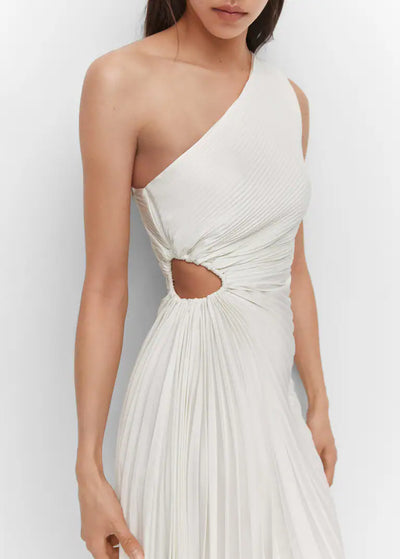Sylviana – Robe Midi Plissée à Épaule Dénudée