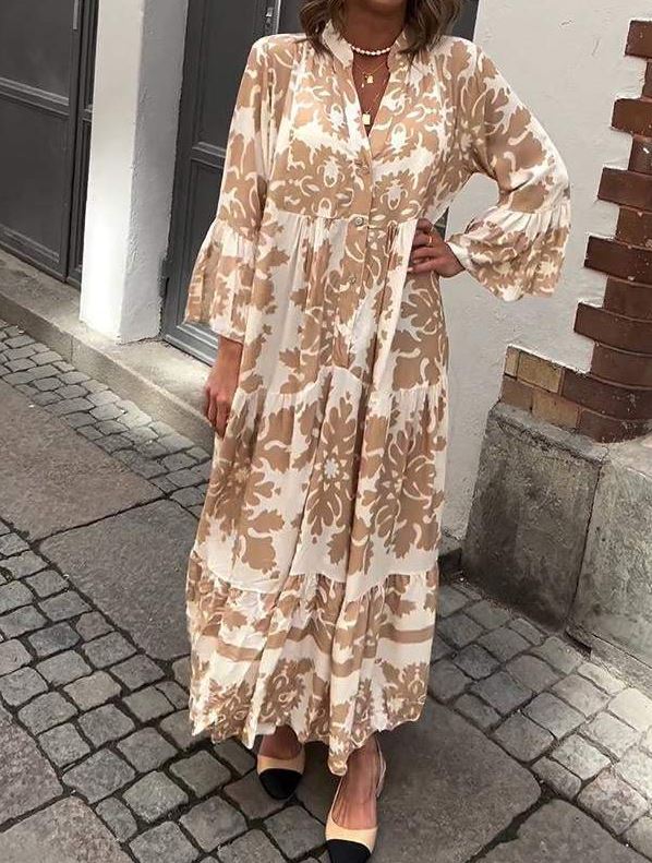 Avery – Robe Maxi à Décolleté en V et Manches 3/4 Séduisante