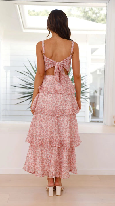 Isadora – Robe maxi fleurie en douceur pêche