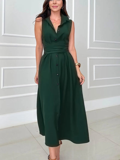 Eve - Robe chemise longue sans manches à taille ceinturée