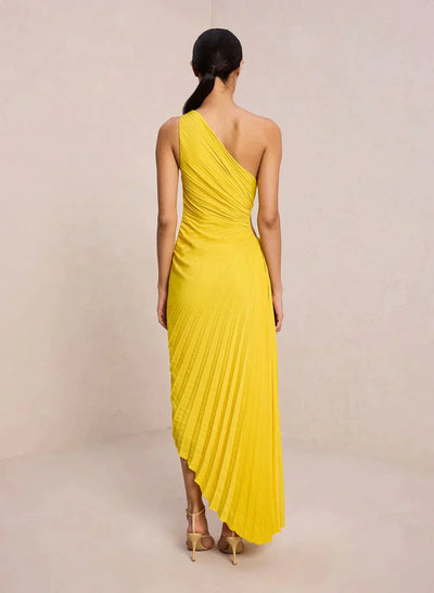 Sylviana – Robe Midi Plissée à Épaule Dénudée