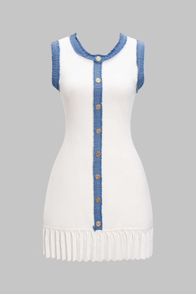 Amélie - Robe Pull Sans Manches Patchwork en Tricot Métallisé