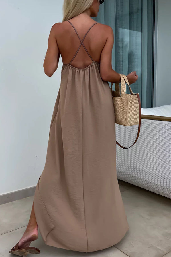 Myriam - Robe Maxi Unie Dos Nu à Bretelles