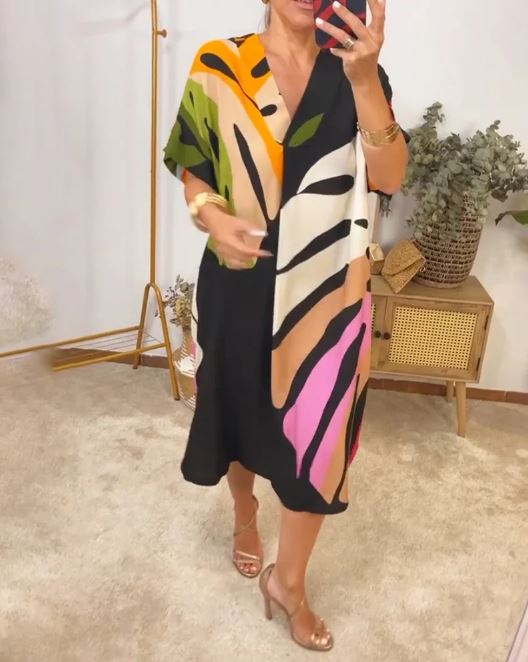 Emily – Robe Décontractée à Imprimé de Feuilles Colorées