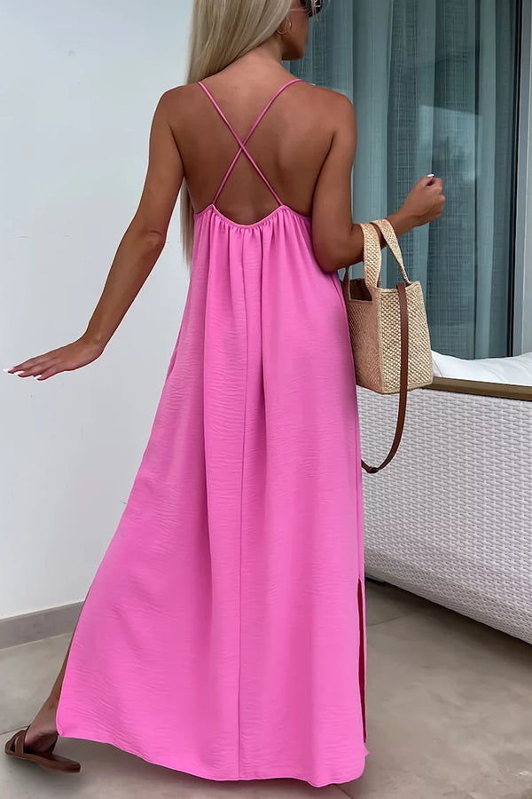 Myriam - Robe Maxi Unie Dos Nu à Bretelles