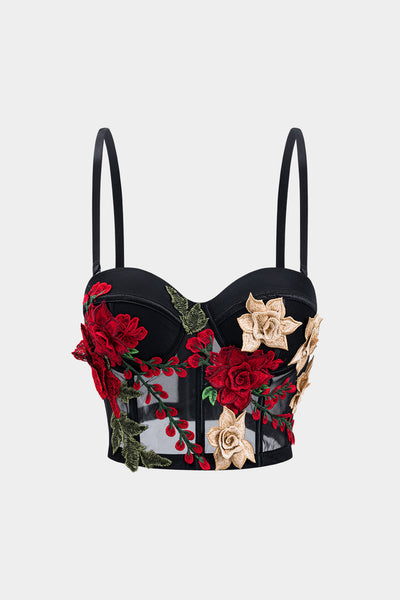 Élena - Bustier à fleurs brodées – en tulle transparent