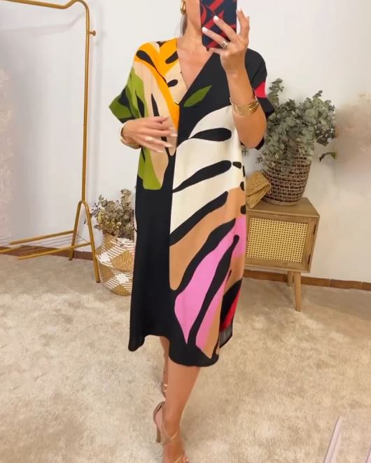 Emily – Robe Décontractée à Imprimé de Feuilles Colorées