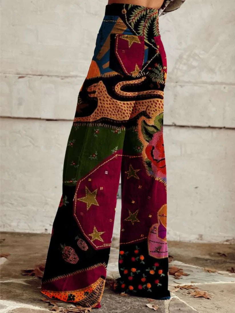 Elena – Pantalon Large à Fleurs, Élégant et Moderne