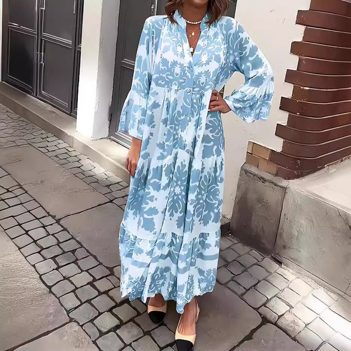 Avery – Robe Maxi à Décolleté en V et Manches 3/4 Séduisante