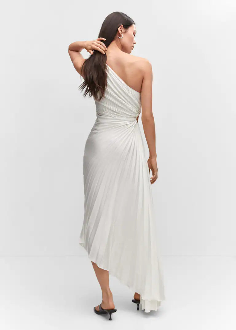 Sylviana – Robe Midi Plissée à Épaule Dénudée