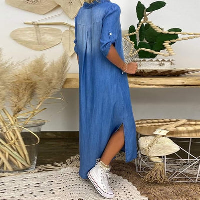 Maïna - Robe d’été mi-denim à col en V