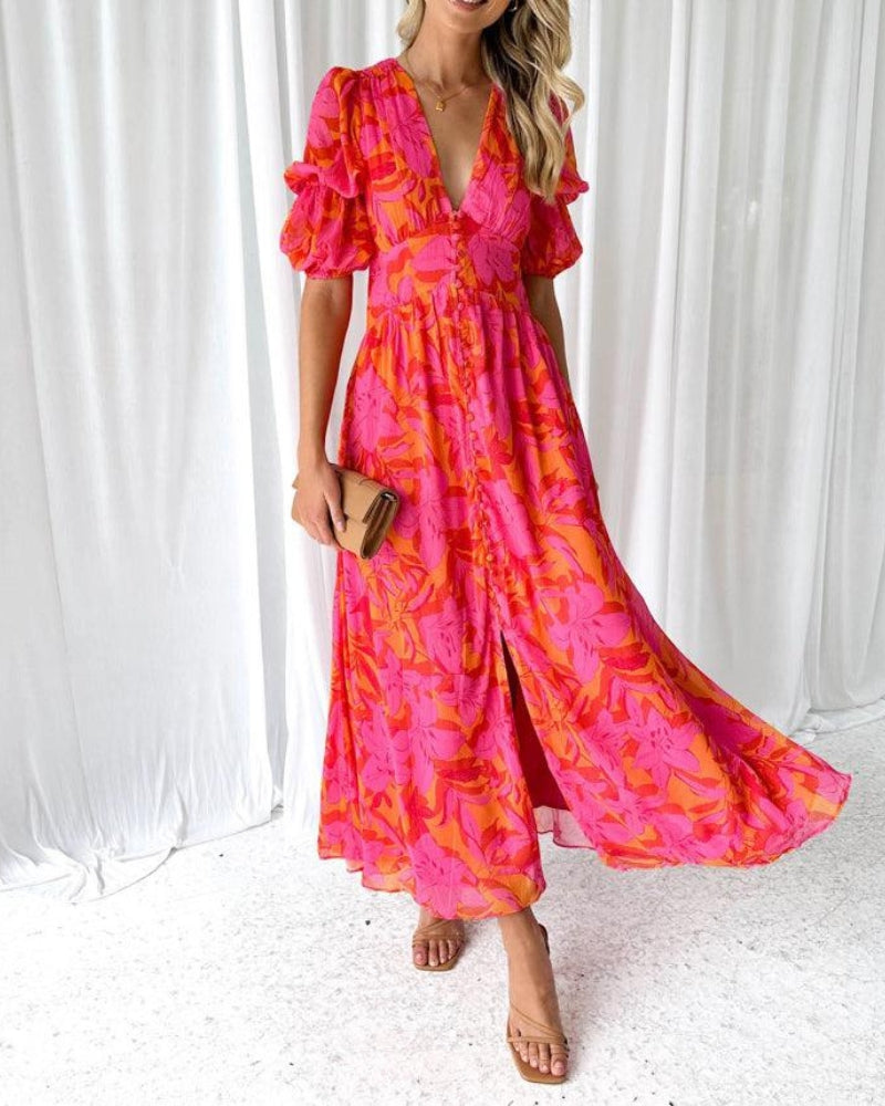 Derana – Robe Longue Rouge et Rose