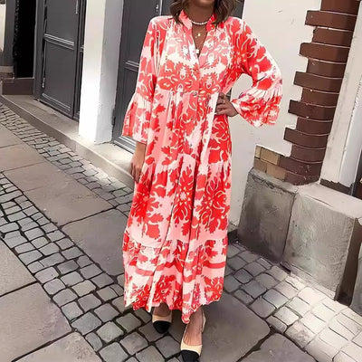 Avery – Robe Maxi à Décolleté en V et Manches 3/4 Séduisante