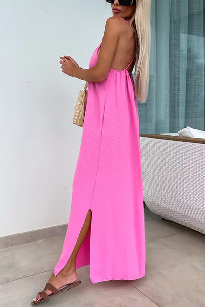 Myriam - Robe Maxi Unie Dos Nu à Bretelles